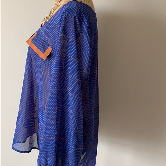 Blue and Brown Sheer Blouse - Picture 4 of 5